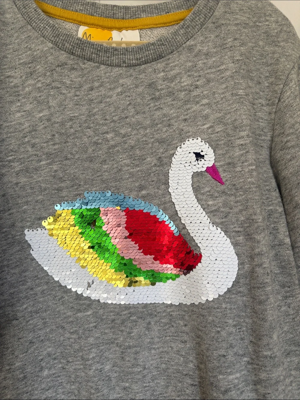 Mini Boden Grey and Navy Swan Sequin Dress with Rainbow Accents